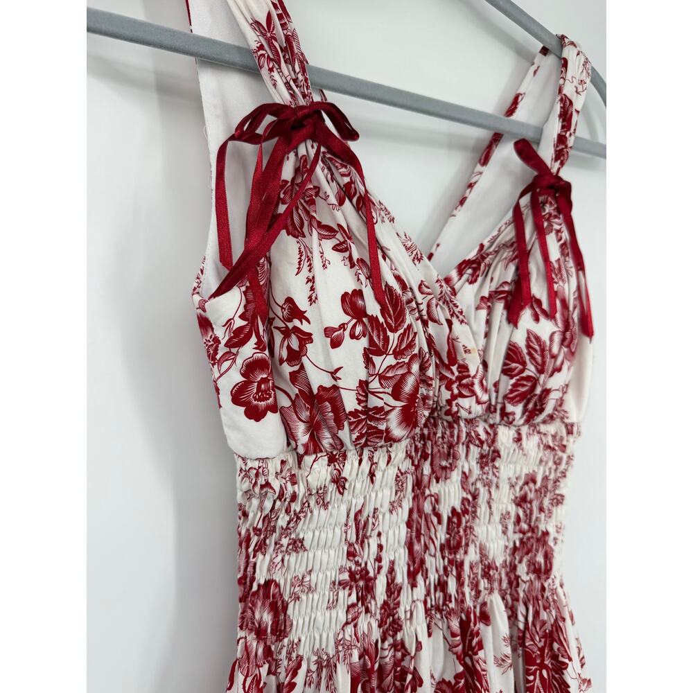 OCOC Womens Babydoll Knee Length Dress Size 4 White Red Vintage Floral Coquette - Picture 5 of 15